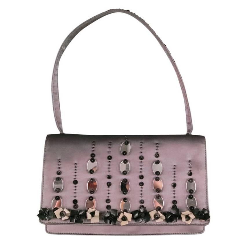 PRADA Gray Silk Evening Handbag