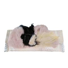 TRACEY ROSS Cream Python Clutch with Feathers