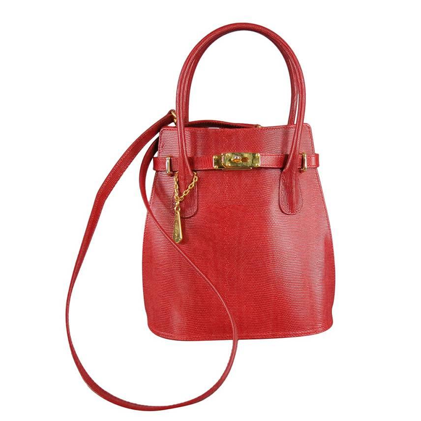 Vintage LANCEL Red Leather Cross Body Handbag at 1stDibs