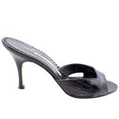 MANOLO BLAHNIK Shoe Crocodile Black Mule 37.5 / 7.5 12