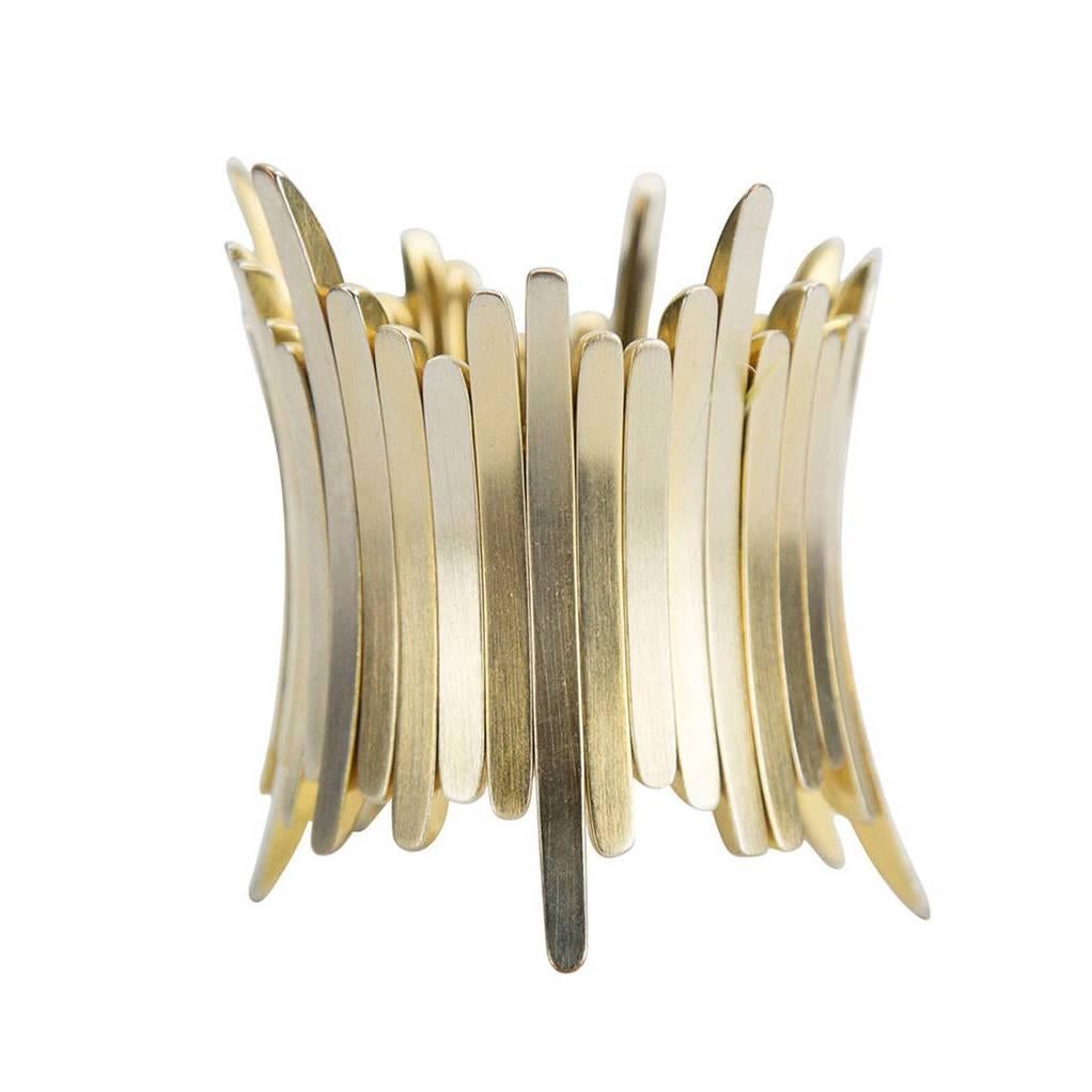 Striking Sculptural Bar Link Gold and Silver Stretch Cuff Bracelet