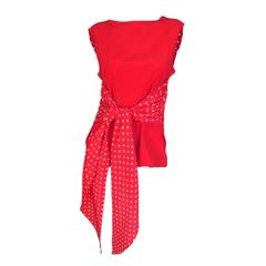 red silk valentino blouse with polkadots 3