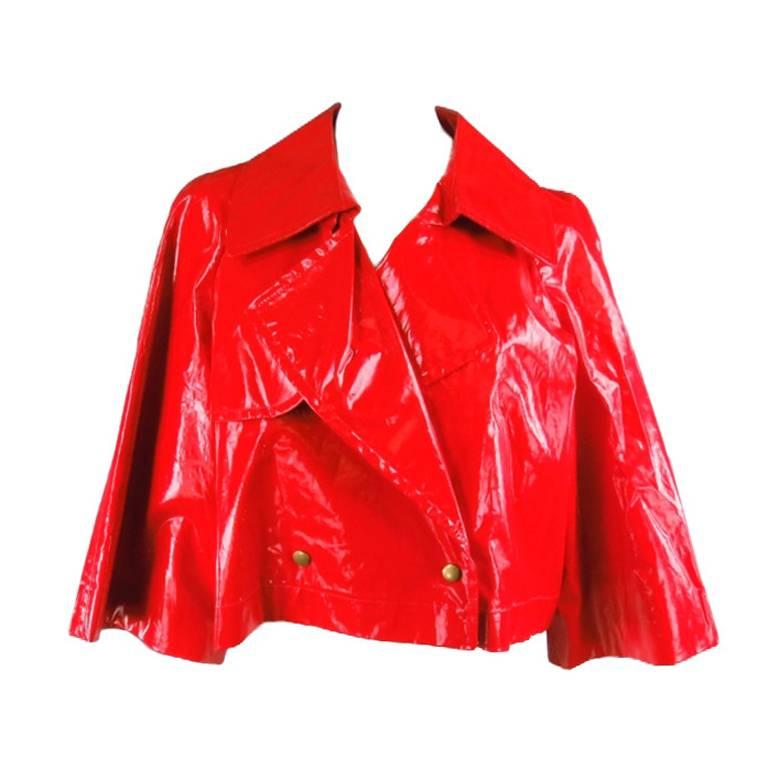 2007's LANVIN Size 6 Glossy Red Cropped Raincoat Jacket