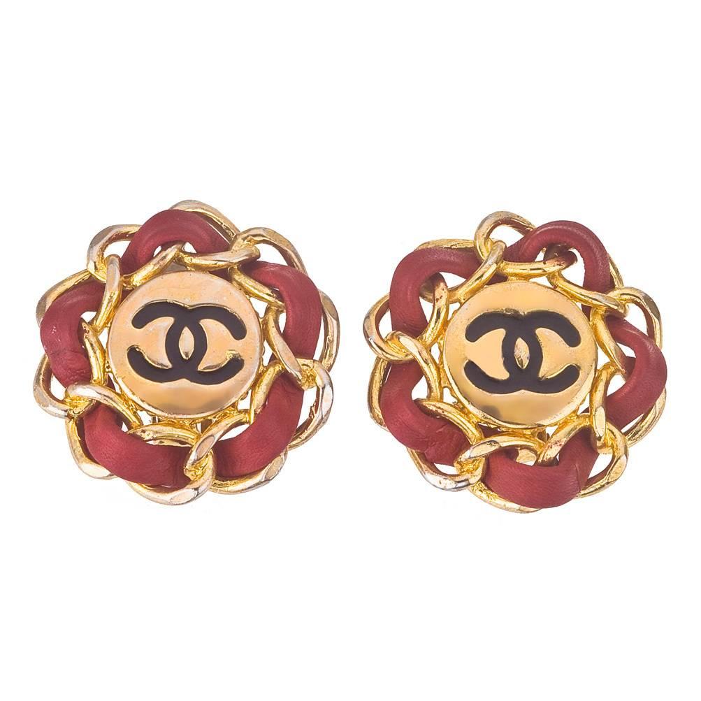 Chanel Red /Gold Chain CC Clip-On Earrings