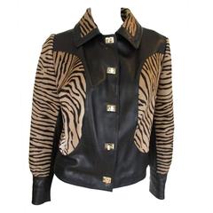 Stunning brown leather jacket with printed pony skin Fur 2