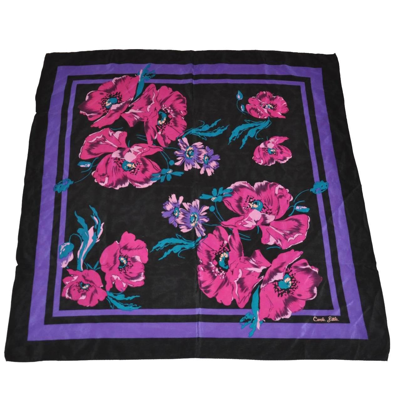 Carole Little Multi-Color Floral Silk Scarf with Hand-Rolled Edges For Sale