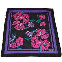 Carole Little Multi-Color Floral Silk Scarf with Hand-Rolled Edges