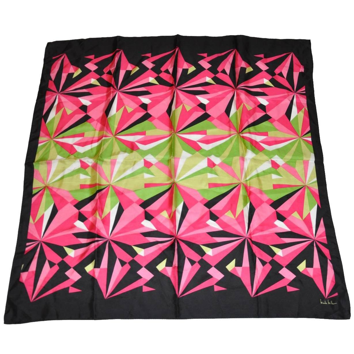 Nicole Miller Multi-Color Bold Abstract Silk Scarf For Sale