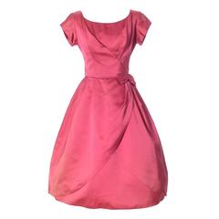 1950s Kay Selig Dress Vintage Pink Satin Dress Party Frock Full Skirt 5