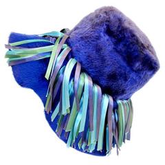 Christian Dior Chapeaux Blue Fur Wide Brim Hat w/ Ribbon Detail 5