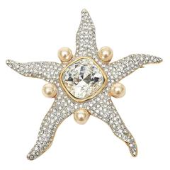 Valentino Signed Faux Pearl, Glass and Rhinestone Starfish Pin 2