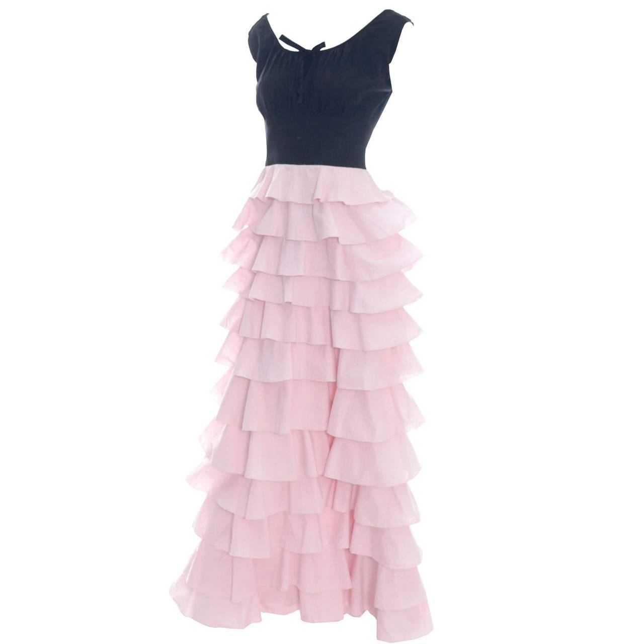 1940s Vintage Gilbert Adrian Original Dress Pink Ruffles Rare Designer Gown