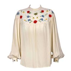 Gucci Folkloric Floral Crepe Blouse