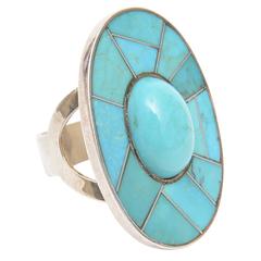 Sculptural Sterling Silver and Turquoise Ring/ SATURDAY SALE 6