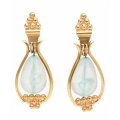 Pair of Gold Plated Drop Earrings with Turquoise Resin Drop 5