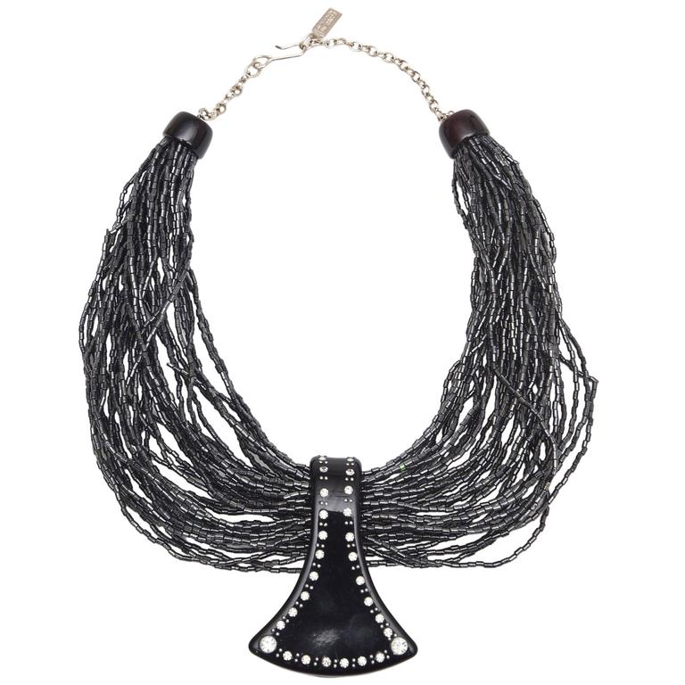 Italian Ugo Correani Black Glass Beads and Lucite Rhinestone Strand ...