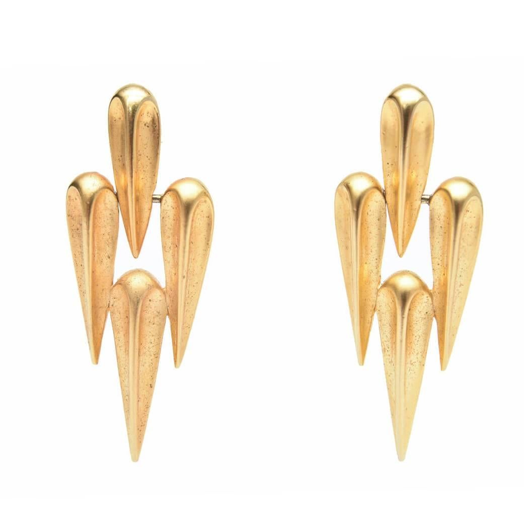 Pair of Sculptural Pierced Gold Plated Earrings. 
