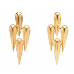 Pair of Sculptural Clip On Gold Plated Earrings. 6