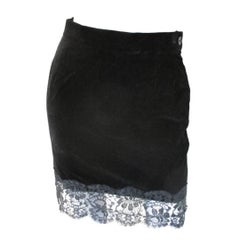Vintage Yves Saint Laurent black velvet skirt with lace, 1980s