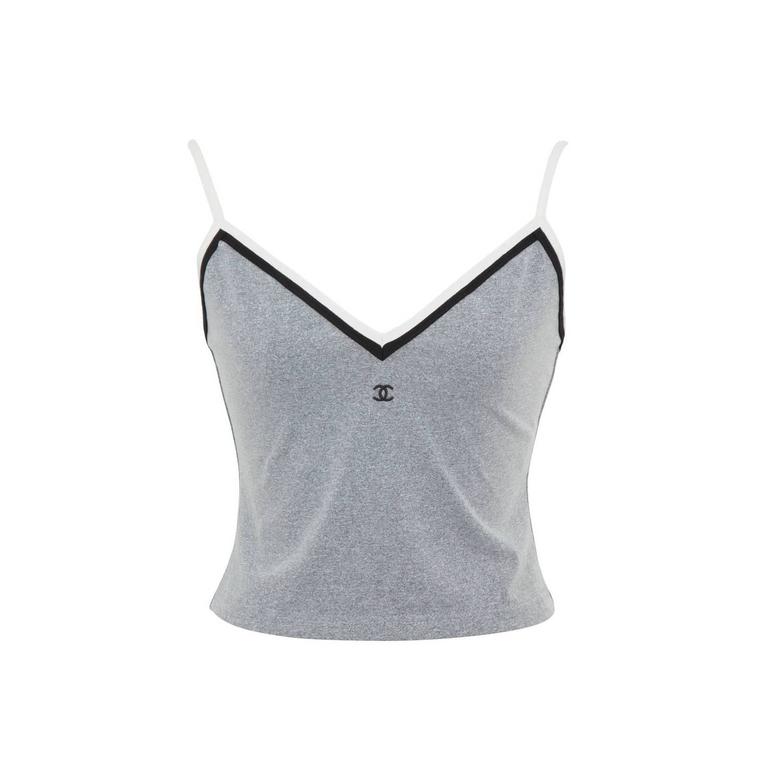 Chanel Grey Cropped Tank Top with CC Logos at 1stDibs | chanel tank top,  chanel logo tank top, chanel crop top