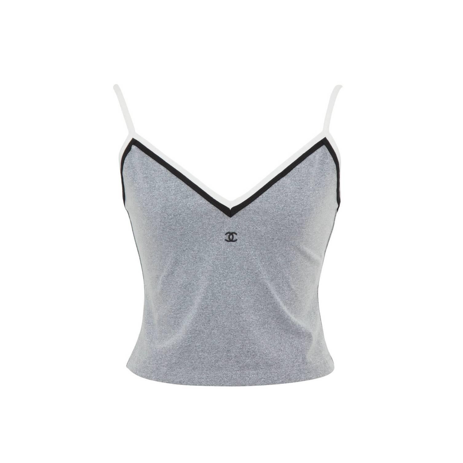 Chanel Grey Cropped Tank Top with CC Logos