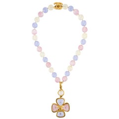 Chanel Vintage '96 Lavender & Pink Glass Bead Flower Necklace