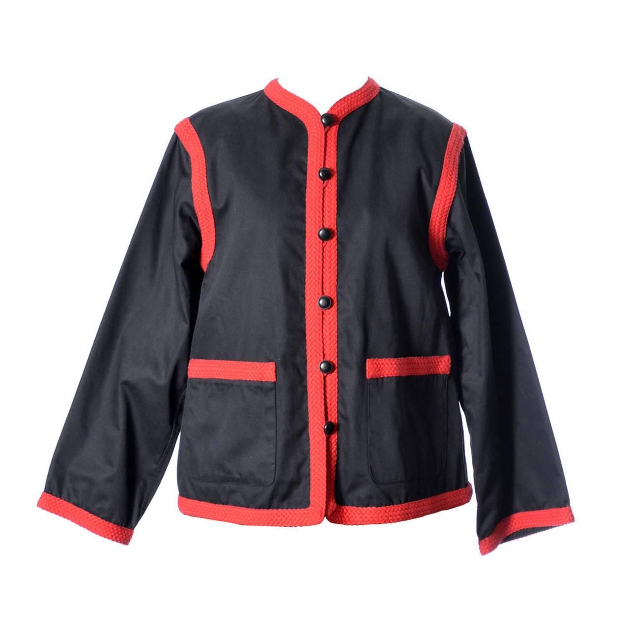 Vintage Yves Saint Laurent Rive Gauche 1970s Black Red Jacket YSL