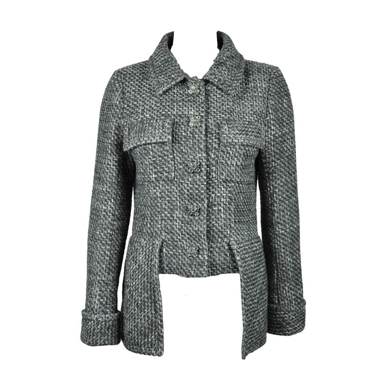 Chanel 2015 S/S Collection Grey/Blue Fantasy Tweed Jacket FR38 For Sale ...