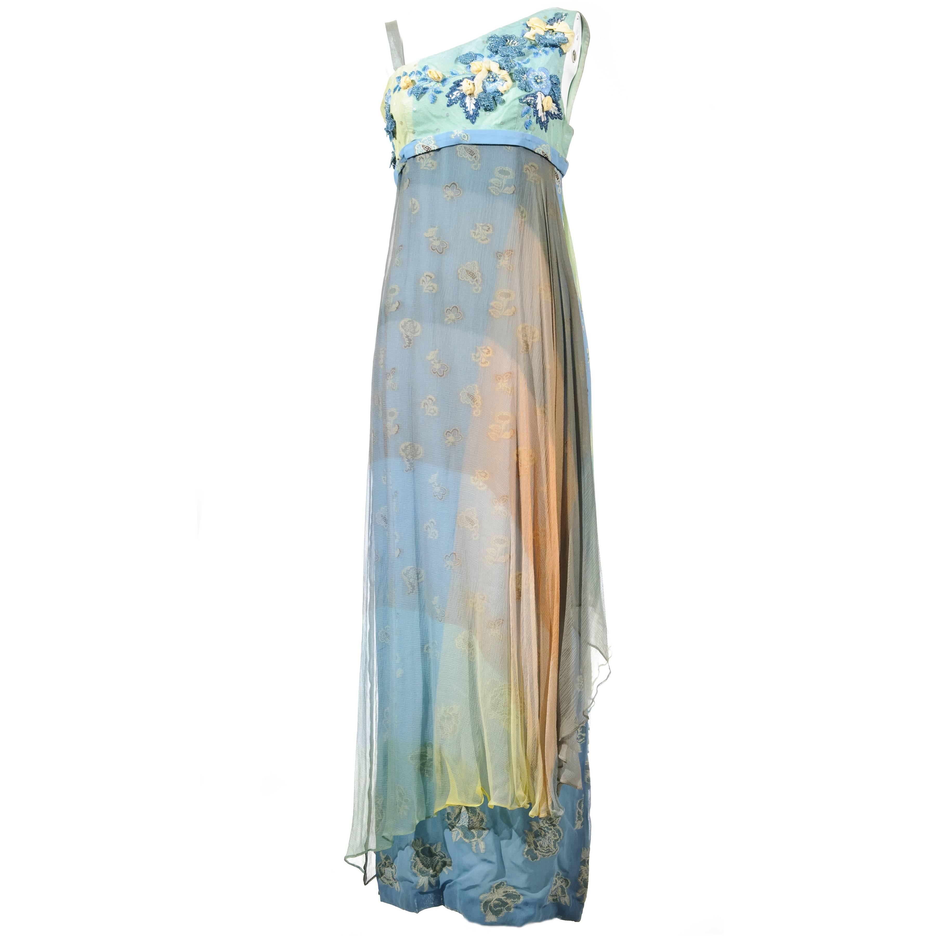 Christian Lacroix 90'S Multi-color Floral Jacquard Printed Evening Dress For Sale