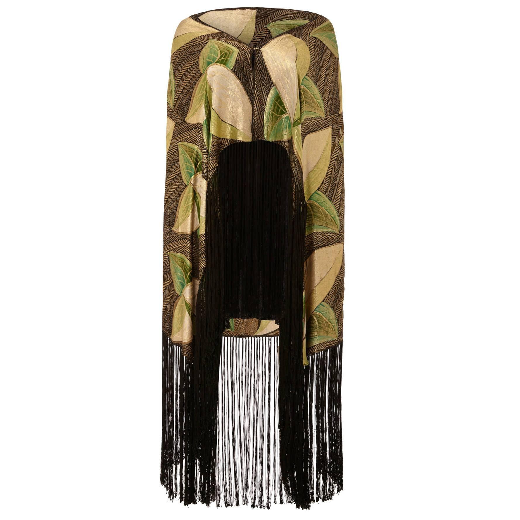 1920s/1930s Lame Scarf with Leaf Motif and Tassels