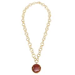 Signed Hand Hammered Gold Loop and Carnelian Necklace 12