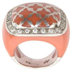 Unusual Sterling Silver, Rhinestone and Resin Dome Ring 9
