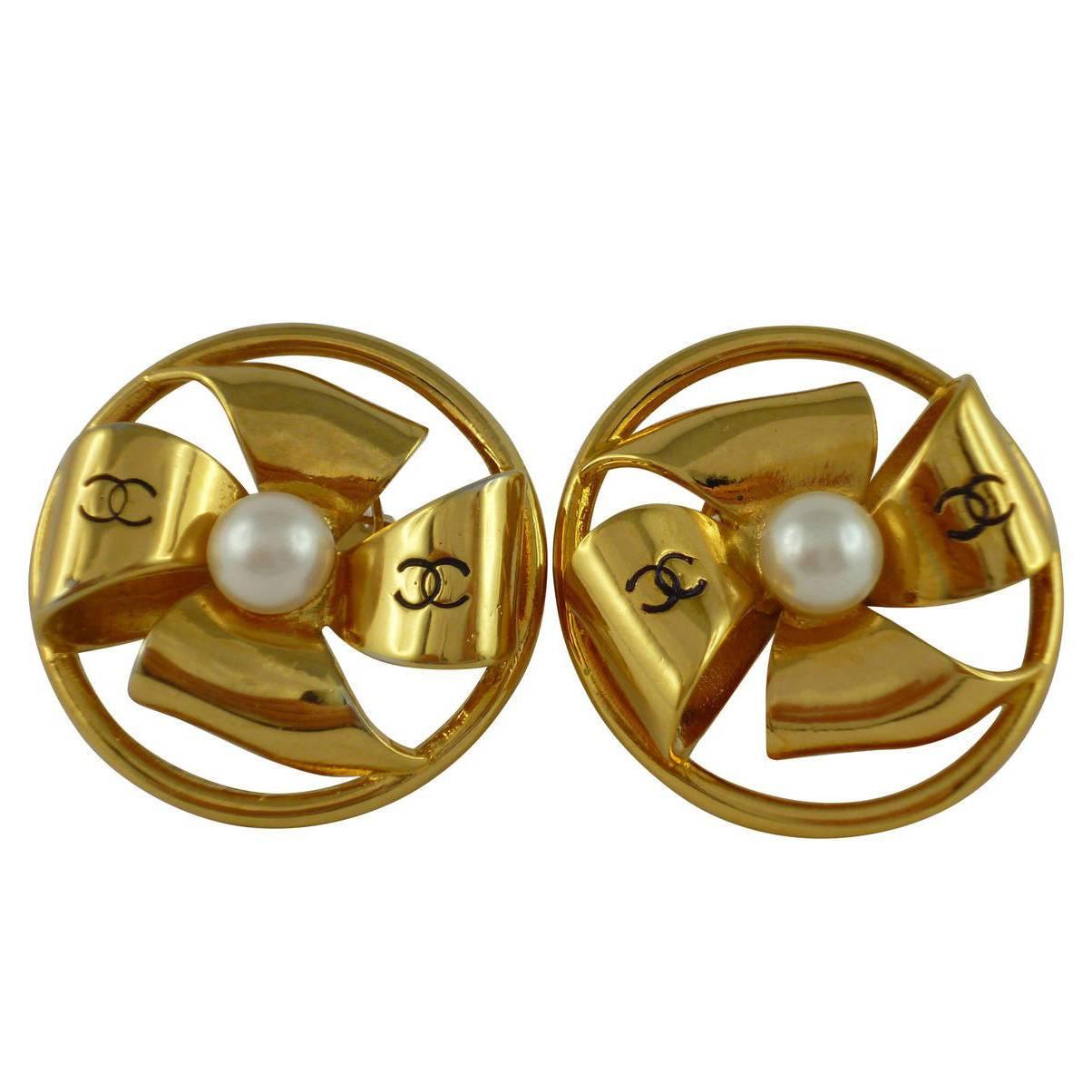 Chanel Vintage Bow and Pearl Earrings