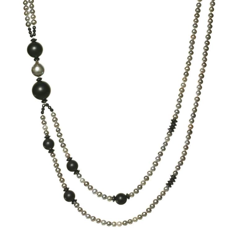 Vaid Roma Silver Pearl Onyx Sphere Black Spinel Double Strand Necklace