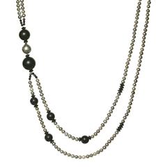 Vaid Roma Silver Pearl Onyx Sphere Black Spinel Double Strand Necklace 12