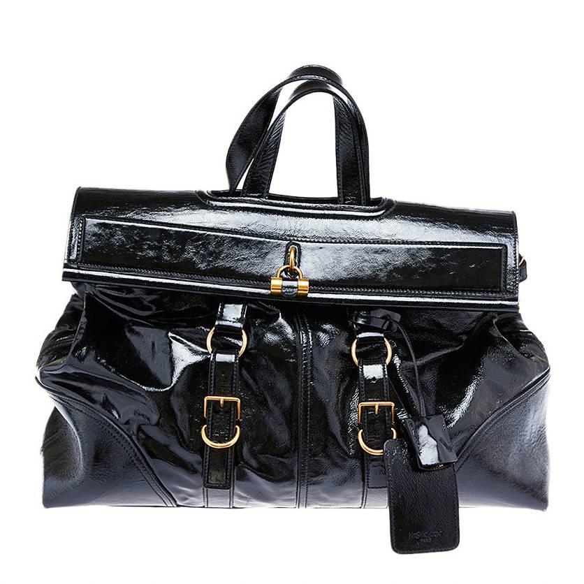 Yves Saint Laurent Black Patent Leather Weekender Duffle Bag For Sale