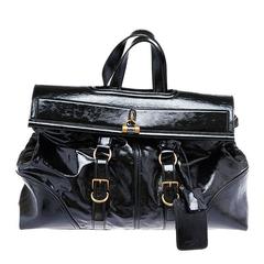 Yves Saint Laurent Black Patent Leather Weekender Duffle Bag