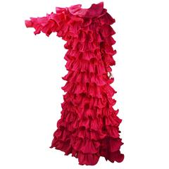 Vintage 1980s Pierre Cardin Haute Couture Fuschia Ruffled Evening Gown