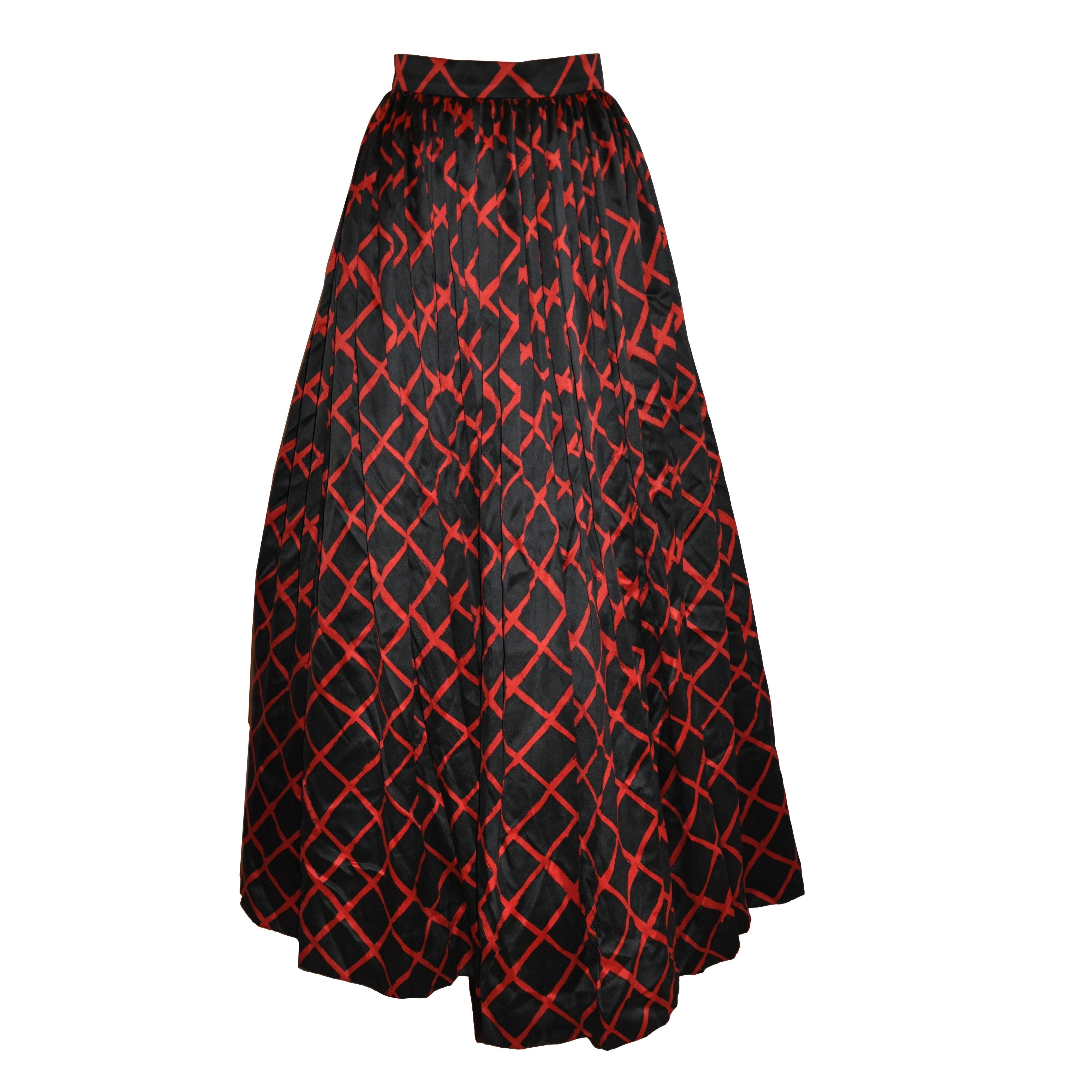 Escada Bold Black & Red Silk Crepe de Chine Maxi Ball Skirt For Sale