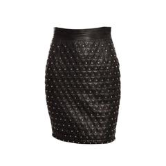 Versace Black Quilted Leather Skirt With Prong Set Crystals, Circa 1990's