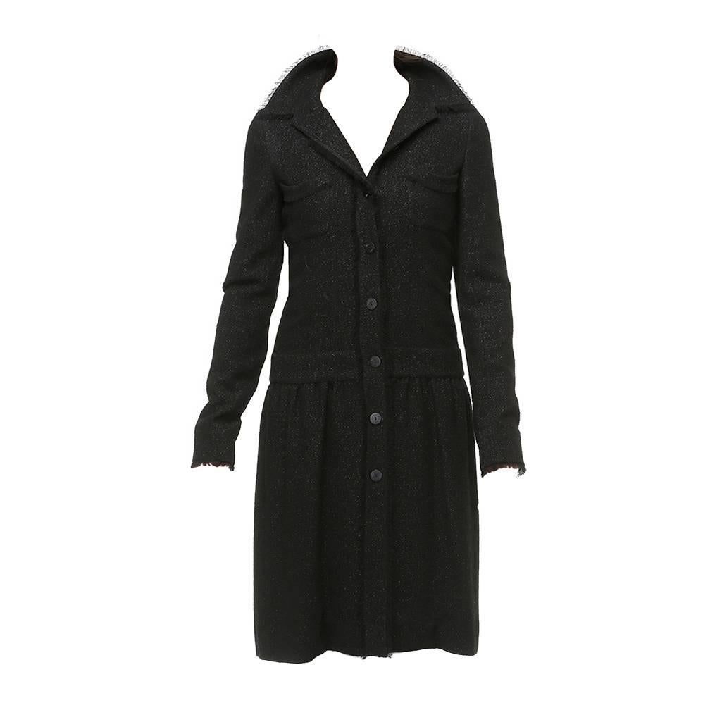 Chanel Black Sparkle Tweed Coat For Sale
