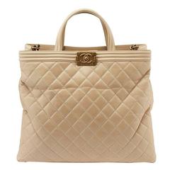 2012-13 Chanel Le Boy Beige Quilted Leather Large Shopping Tote Crossbody Bag