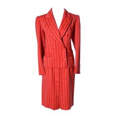 Yves Saint Laurent Rive Gauche YSL Vintage Suit Red Pinstripe Skirt Jacket 11