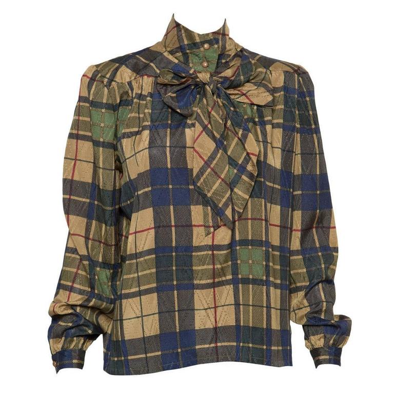 1970S Valentino Silk Check Blouse For Sale at 1stdibs