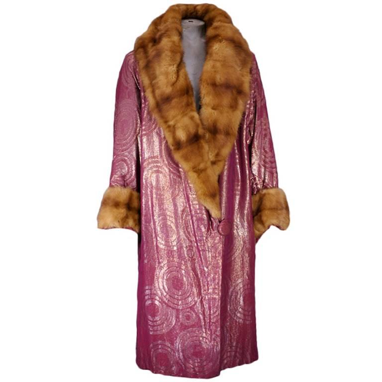 Art Deco Lame  Broche Opera Coat with Japanese Mink For Sale
