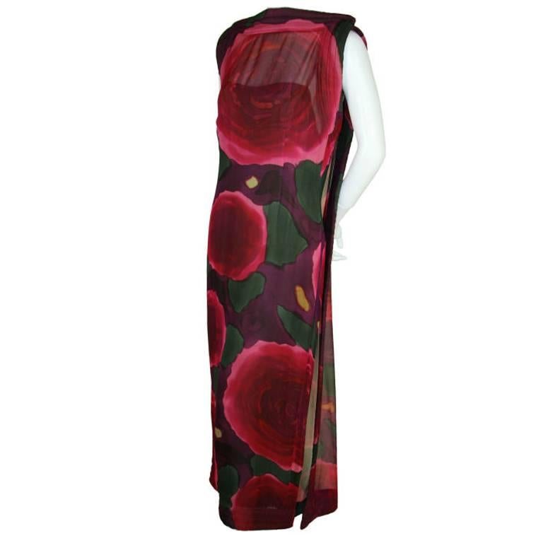 Pauline Trigere 1960s Silk Floral Print Gown with Cape For Sale