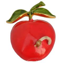Original by Robero Large "Apple with Worm" Enamel Brooch