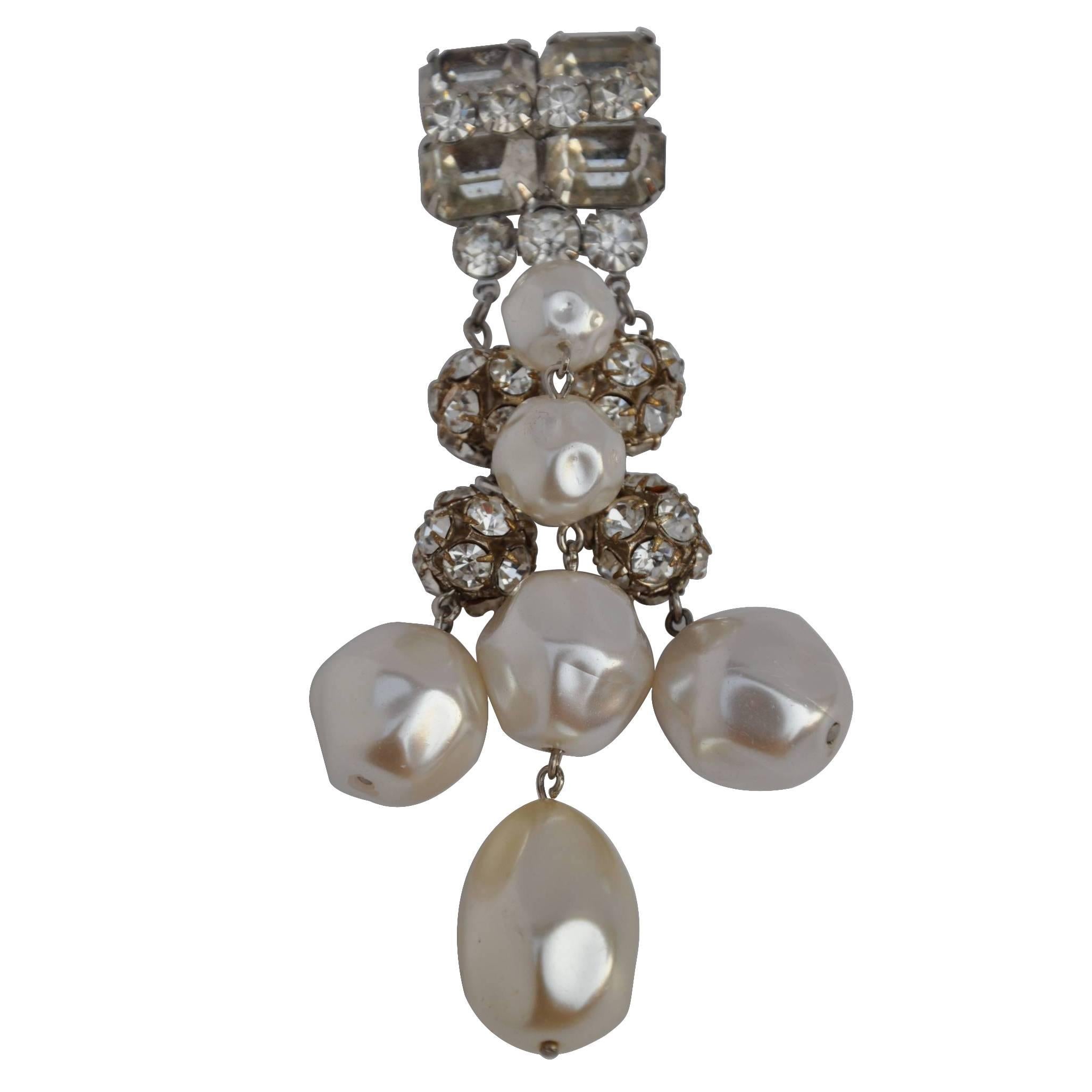 Huge Impressive Silver with Multi-Rhinestones and Pearls Brooch For Sale