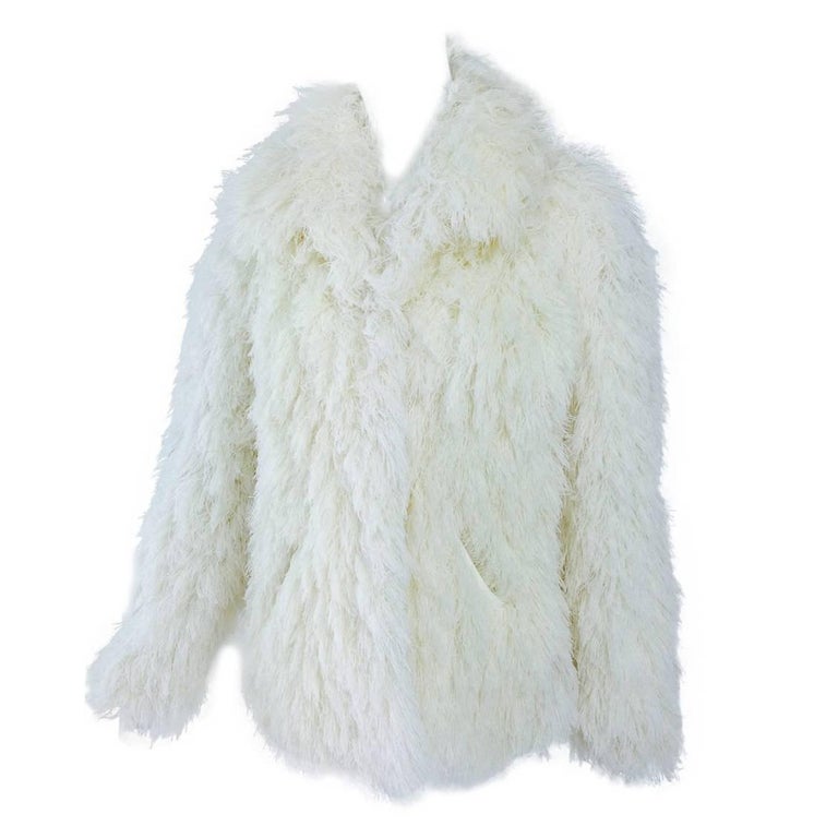 Arissa France shaggy off white string faux fur jacket, 1980s For Sale