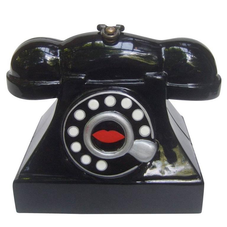 Timmy Woods Bevery Hills Whimsical Black Enamel Telephone Handbag Timmy Woods Bevery Hills Whimsical Black Enamel Telephone Handbag For
